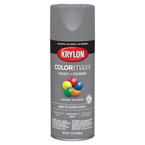 Sherwin-Williams Krylon® Diversified COLORMAXX K05550007 Spray Paint, 12 oz Container, Liquid, Deep Gray, 25 sq-ft Coverage, 10 min Curing Time