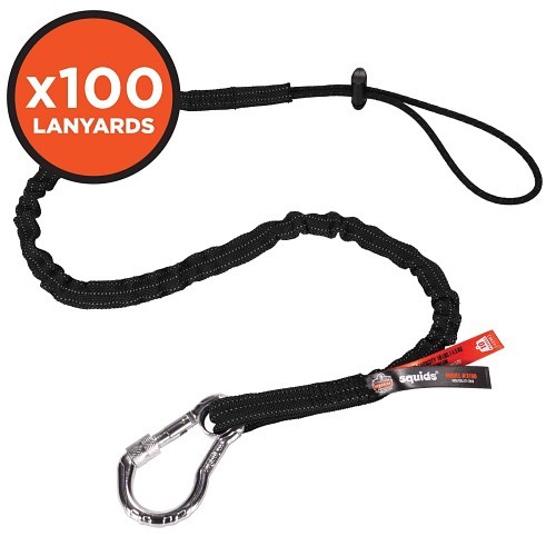 Squids® 19204 3100-100PK Standard Tool Lanyard, For Use With Single Carabiners, 10 lb Working Capacity, Nylon, Black