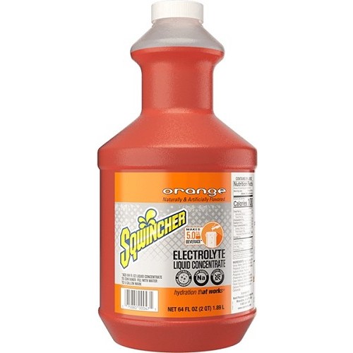 Sqwincher® 159030324, Orange Flavor Sports Drink Mix, 64 oz, Bottle, 5 gal Yield, Liquid Concentrate