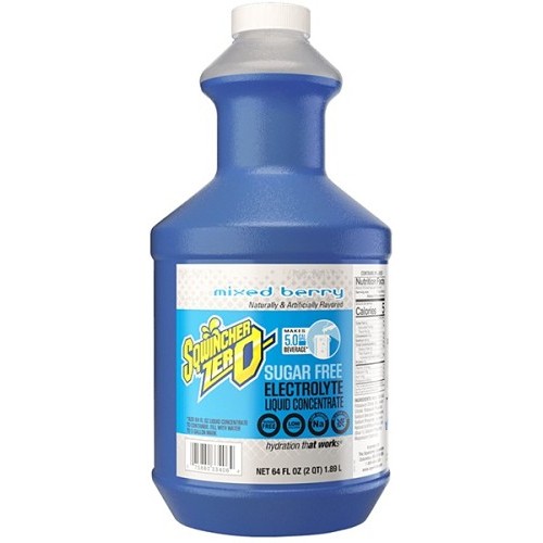 Sqwincher® ZERO 159050106, Mixed Berry Flavor Sports Drink Mix, 64 oz, Bottle, 5 gal Yield, Liquid Concentrate, Sugar Free