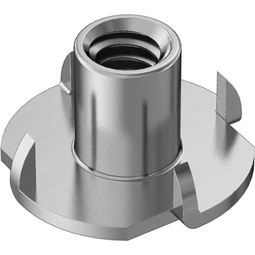 Tee Nut Insert, 4 Prong, 1/4-20 Thread, 18-8 Stainless Steel, UNC Thread, 5/16 in Drill, 5/16 in Hole Dia