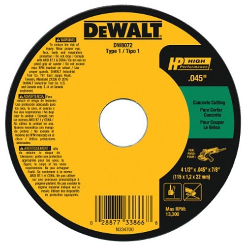 Stanley® Black & Decker Stanley® 115-DW8072 Cut-Off Wheel, 4-1/2 in Wheel Dia, 0.045 in Wheel Thickness, 7/8 in Center Hole, 60 Grit, Silicon Carbide Abrasive