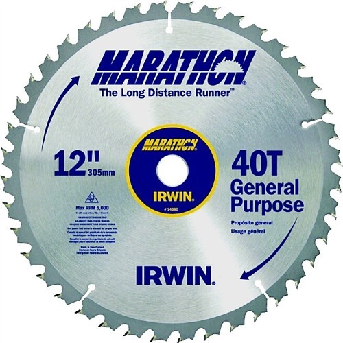 Stanley® Black & Decker Irwin® 6744858 Circular Saw Blade, 12 in Dia, 1 in Arbor, Carbide Blade, 40 Teeth