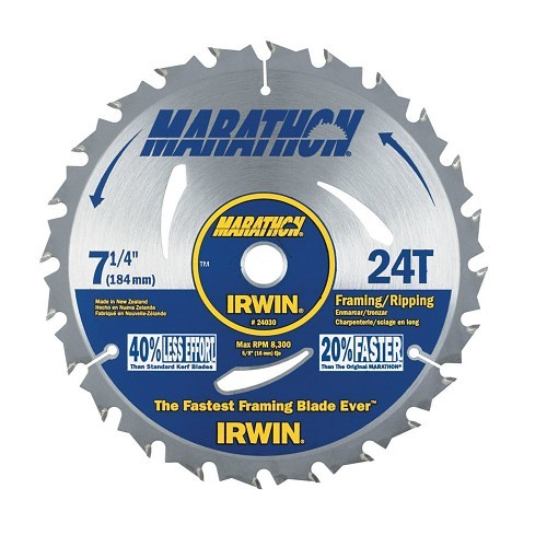 Stanley® Black & Decker Irwin® Marathon® 777854 Circular Saw Blade, 7-1/4 in Dia, 0.047 in Thickness, 5/8 in Arbor, Steel Blade, 24 Teeth