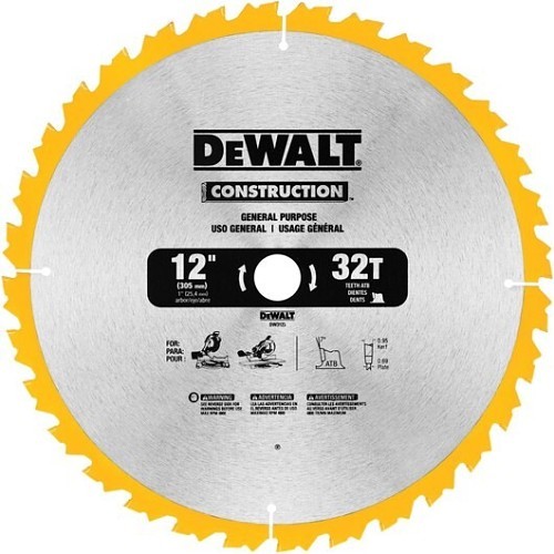 Stanley® Black & Decker DeWALT® DW3123 Miter Saw Blade, 12 in Dia, 0.069 in Thickness, 1 in Arbor, 32 Teeth