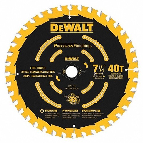 Stanley® Black & Decker DeWALT® DW3194 Circular Saw Blade, 7-1/4 in Dia, 0.039 in Thickness, 5/8 in Arbor, 40 Teeth