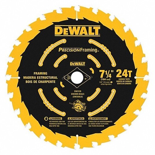 Stanley® Black & Decker DeWALT® DW3199 Circular Saw Blade, 7-1/4 in Dia, 0.039 in Thickness, 5/8 in Arbor, 24 Teeth