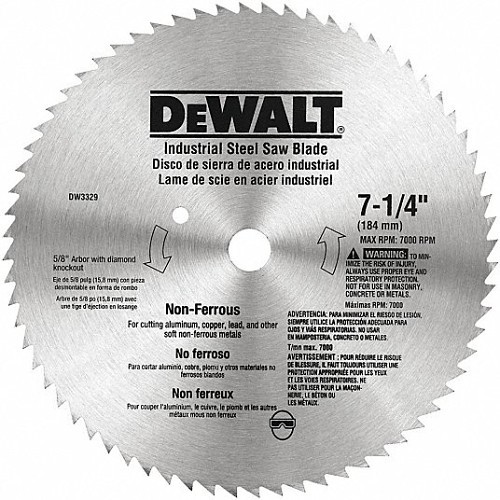 Stanley® Black & Decker DeWALT® DW3329 Circular Saw Blade, 7-1/4 in Dia, 0.05 in Thickness, 5/8 in Arbor, Steel Blade, 48 Teeth