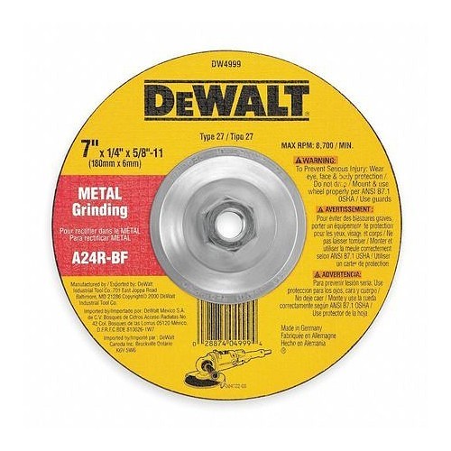 Stanley® Black & Decker DeWALT® DW4523 Cylindrical Grinding Wheel, 4-1/2 in Wheel Dia, 1/4 in Wheel Thickness, 5/8-11 in Center Hole, 24 Grit, Aluminum Oxide Abrasive