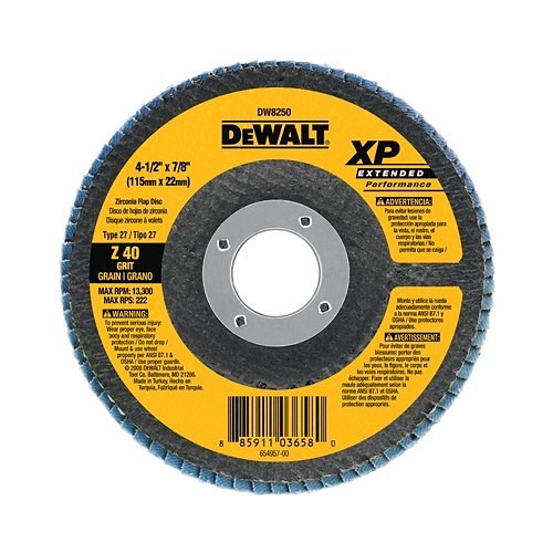 Stanley® Black & Decker Stanley® DW8250 Flap Disc, 4-1/2 in Disc Dia, 7/8 in Center Hole, 40 Grit, Coarse Grade, Zirconia Alumina Abrasive, Contaminant-Free, XP High Density Disc