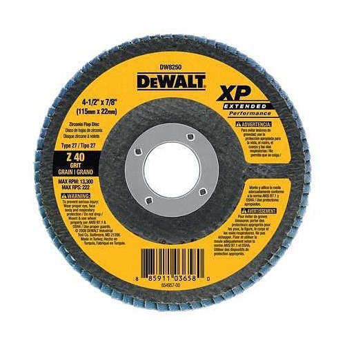 Stanley® Black & Decker DeWALT® DW8251 Coated Abrasive Flap Disc, 4-1/2 in Disc Dia, 7/8 in Center Hole, 60 Grit, Medium Grade, Type 27 Zirconia Disc