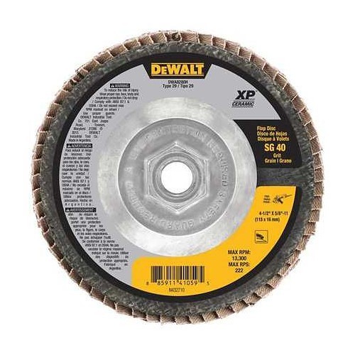 Stanley® Black & Decker DeWALT® DWA8280H Coated Abrasive Flap Disc, 4-1/2 in Disc Dia, 5/8-11 in Center Hole, 40 Grit, Coarse Grade, Type 29 Ceramic Disc