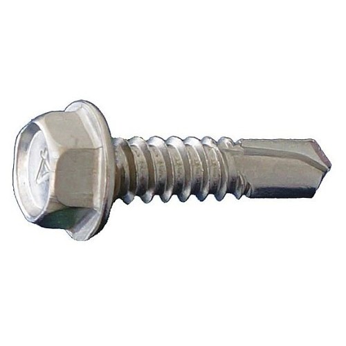 Self Drilling Screw, Imperial, #8-18 Diameter - Thread Size, 3/4 in Overall Length, Hex Washer Head, Hexagon Drive, 410 Stainless Steel
