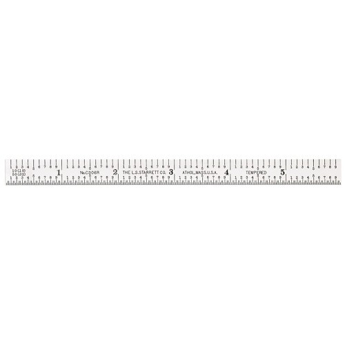 Starrett® Starrett® 51352 Rule, Graduations: 6R, One Side Only – Quick-Reading 10ths (.10) Top Edge; Aircraft Quick-Reading 50ths (.02) Bottom Edge, 6 in Length, Steel, Satin Chrome