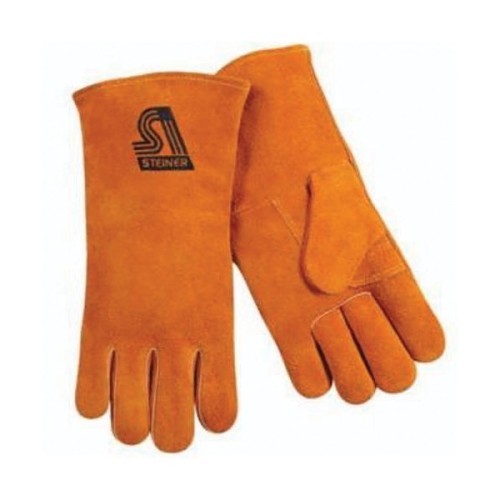 Steiner® 02109F-L Stick Welding Gloves, Large, #9, Economy Shoulder Split Cowhide Leather/Kevlar® Stitching, Brown/Rust, Cotton Palm/ThermoCore™ Foam Back, Gauntlet Cuff, 14 in L