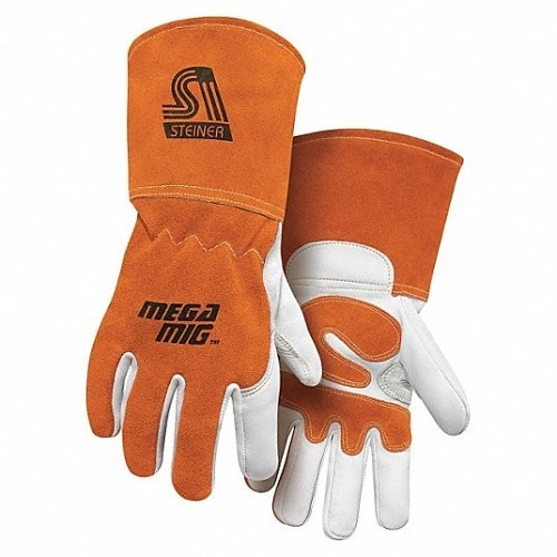 Steiner® 0215-X Welding Gloves, X-Large, #10, Leather, Kevlar Stitching, Brown/White, Cotton, Gauntlet Cuff, 23 in Length, Left and Right