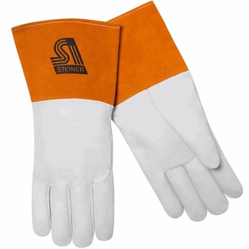 Steiner® 0224L Welding Gloves, Large, #9, Leather, Kevlar Stitching, Tan, Unlined, Gauntlet Cuff, 12 in Length, Straight,Wing Thumb