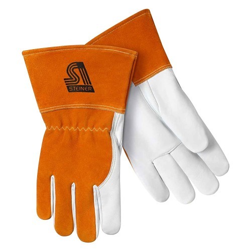 Steiner® 0232 XL Welding Gloves, Large, #9, Leather, Kevlar Stitching, Tan/Rust, Cotton, Gauntlet Cuff, Straight,Wing Thumb