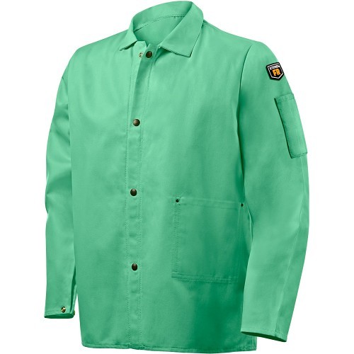 Steiner® 1030L Welding Jacket, Men's, Large, 100% Cotton, Green, Resists: Flame, ASTM D6413-10