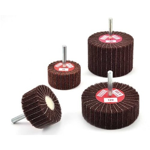 Flap Wheel, 3 in Wheel Dia, 1 in Face Width, 1/4 in Shank Dia, 80 Grit, Aluminum Oxide Abrasive