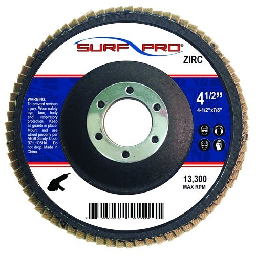 Surf-Pro® Surf-Pro® SP11FD457A9040Z Flap Disc, 4-1/2 in Disc Dia, 7/8 in Center Hole, 40 Grit, Zirconia Abrasive