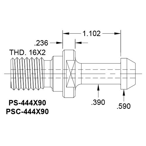 T.J. Davies Company PS-444X90 Retention Knob, M16-2 Thread, 90 deg Angle, 0.59 in Knob Dia, BT40 Taper, 2.362 in Overall Length, Yes Through Coolant (Yes/No)