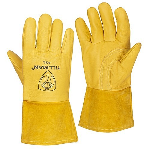 TILLMAN® TIL42L Welding Gloves, Large, #9, Goatskin, Gold/Tan, Foam, Straight Cuff, 13.5 in Length, Left and Right