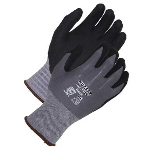 Tilsatec® NJ506L Cut Resistant Gloves, Large, Micro-Foam Nitrile Coating, 15 ga Nylon, Knit Wrist Cuff, Resists: Cut & Puncture, ANSI Cut-Resistance Level: A1, ANSI Puncture-Resistance Level: 2, Left and Right Hand, Gray/Black