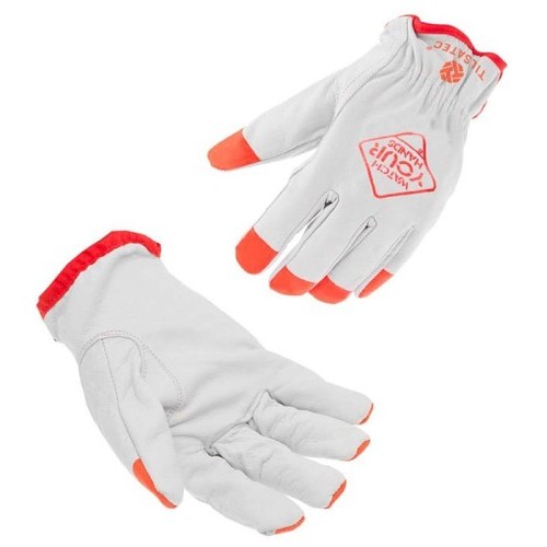 Tilsatec® TTP230-WYHL Drivers Gloves, Large, Goatskin Leather, Shirred Wrist Cuff, ANSI Cut-Resistance Level: A6, ANSI Puncture-Resistance Level: 4, Left and Right Hand, White/Hi-Viz Orange