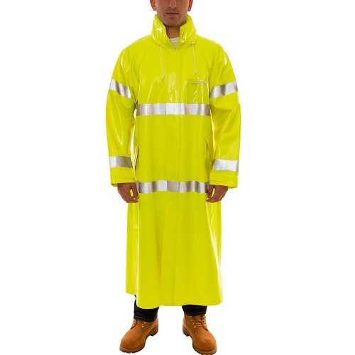 Tingley Comfort-Brite C53122-L Rain Coat, General Purpose, Unisex, Large, High-Visibility Yellow Green, PVC on Polyester, Resists: Flame, ASTM D6413, High-Visibility: Yes, Roll a Way Hood, 50 in Chest