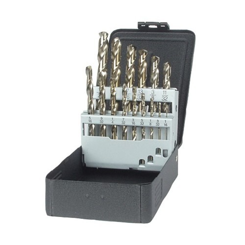 Triumph® 99826 Jobber Length Drill Set, 1/16 in Min Drill Bit, 1/2 in Max Drill Bit, 135 deg Drill Point Angle, 15 Pieces, Cobalt/HSS, Bronze Oxide