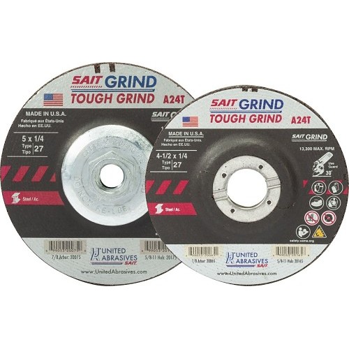 UA® 20165 Grinding Wheel, 4-1/2 in Wheel Dia, 1/4 in Wheel Thickness, 24 Grit, Aluminum Oxide Abrasive