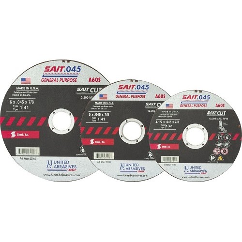 UA® SAIT® 23101 Cut-Off Wheel, 4-1/2 in Wheel Dia, 0.045 in Wheel Thickness, 7/8 in Center Hole, 60 Grit, Aluminum Oxide Abrasive