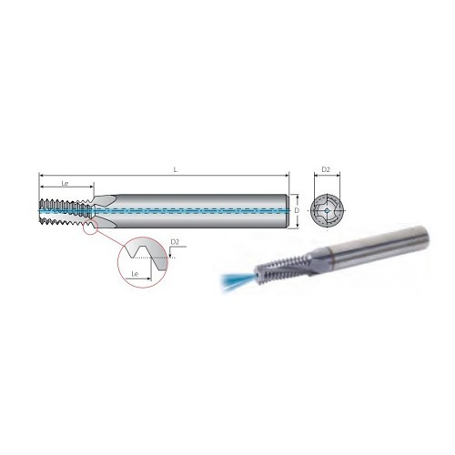 Vargus HC63516L13-I11UNCTMVTH Thread Mill, 5/8-11 Thread, UN Coarse Thread, 3.622 in Overall Length, 4 Flutes, 5/8 in Shank Dia
