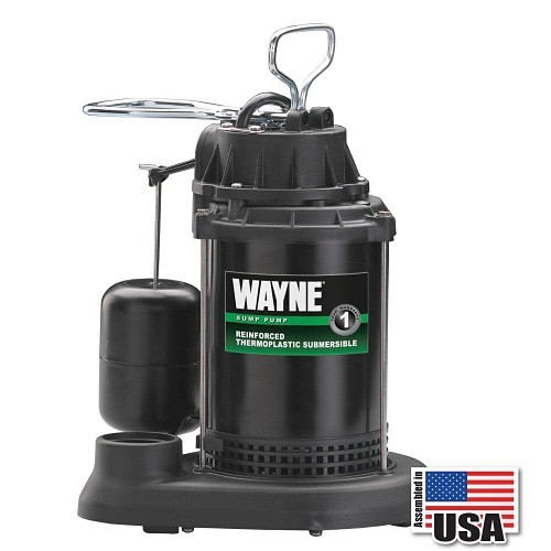 WAYNE® SPF33 Submersible Sump Pump, 3750 gph, 1-1/2 in Outlet, 1 Phase, 1/3 hp, Thermoplastic, Domestic