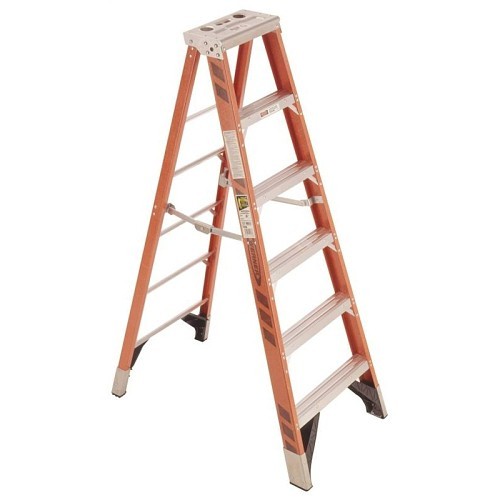 WERNER® 7406 Step Ladder, 6 ft Ladder Height, 300 lb Load, Fiberglass, 5 Steps