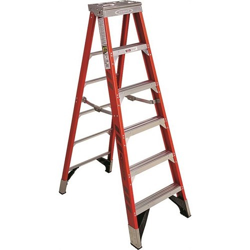 WERNER® 7410 Step Ladder, 10 ft Ladder Height, 375 lb Load, Fiberglass