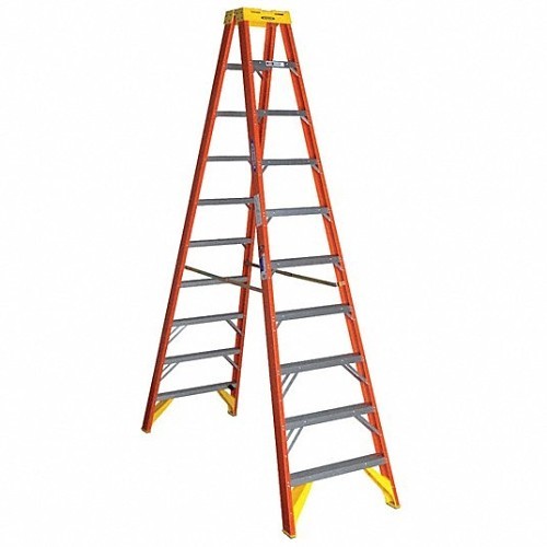 WERNER® T6210 Step Ladder, 10 ft Ladder Height, 300 lb Load, Fiberglass, 9 Steps