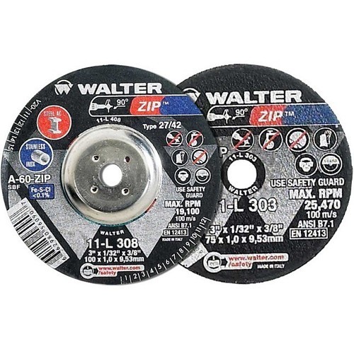 Walter Zip™ 11L313 Cut-Off Wheel, 3 in Wheel Dia, 1/16 in Wheel Thickness, 3/8 in Center Hole, 24 Grit, Aluminum Oxide Abrasive