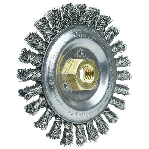 Weiler® Weiler® 09856 Weld Cleaning Brush, 5 in Brush Dia, 3/8 in Face Width, 0.023 in Filament/Wire Diameter, 5/8-11 UNC Arbor Hole Size