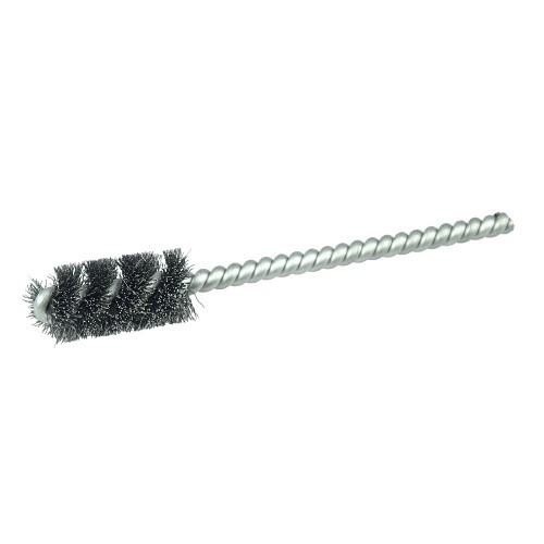 Weiler® 21142 Power Tube Brush, 7/16 in Brush Dia, 1 in Brush Length, 3.5 in Overall Length, 0.005 in Filament/Wire Diameter, Steel Fill