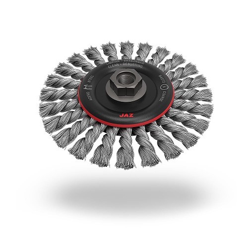 Weiler® 31052 Wheel Brush, 4 in Brush Dia, 1/2 in Face Width, 0.02 in Filament/Wire Diameter, Twisted Knot, 5/8-11 in Arbor Hole