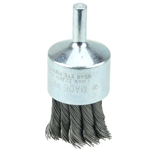 Weiler® 36288 End Brush, 1 in Brush Dia, Knot Wire, 0.014 in Filament/Wire Diameter, Steel Fill, 7/8 in Trim Length