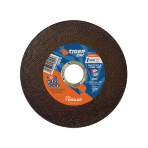 Weiler® Tiger® 58005 Cut-Off Wheel, 4-1/2 in Wheel Dia, 1 mm Wheel Thickness, 7/8 in Center Hole, Z60T Grit, Zirconia Alumina Abrasive