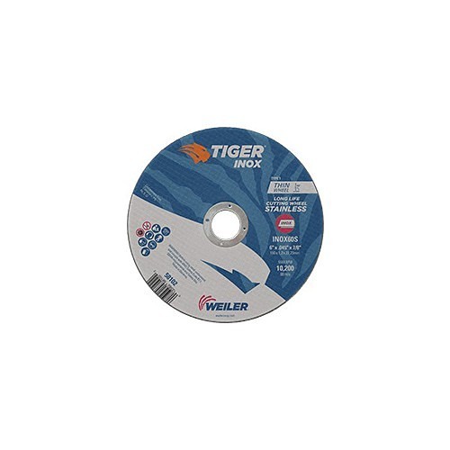 Weiler® Tiger® 58102 Cut-Off Wheel, 6 in Wheel Dia, 0.045 in Wheel Thickness, 7/8 in Center Hole, 60S Grit, White Aluminum Oxide Abrasive