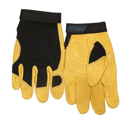 Weldas® 10-2680L Welding Gloves, Large, #9, Top Grain Cowhide, Black, Spandex