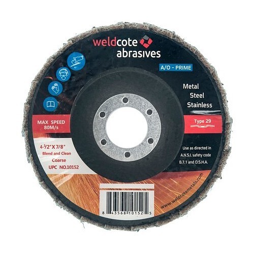 Weldcote Metals 10152 Flap Disc, 4-1/2 in Disc Dia, 7/8 in Center Hole, 120 Grit, Coarse Grade, Aluminum Oxide Abrasive, Type 29 Disc