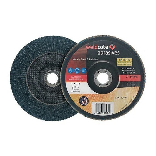 Weldcote Metals 10417 Flap Disc, 6 in Disc Dia, 7/8 in Center Hole, 40 Grit, Zirconia Abrasive, Compressed Disc