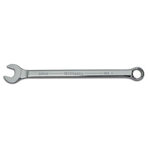 Williams Industrial Tools 1216SC Combination Wrench, Imperial/SAE, 1/2 in Wrench Opening, 12 Points, 8 in Overall Length, Satin Chrome