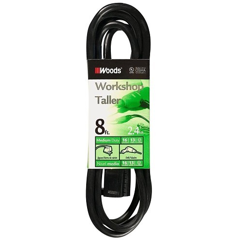 Woods® 260 Extension Cord, 13 A, 125 V, 1, 625 W, 8 ft Cord, 3 Conductors